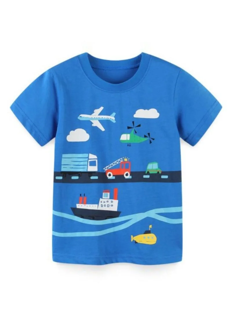 YUNIQEE Blue Graphic Printed Round Neck Cotton T-shirt