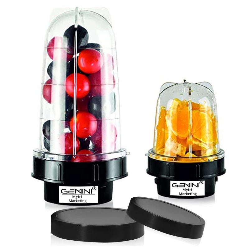 Gemini Bullet Jars for Mixer Grinder Set of 2 (530 ML & 350 ML) ABS Transparent Plastic Mixer Juicer Jar, Black- NMA17 - Image 1