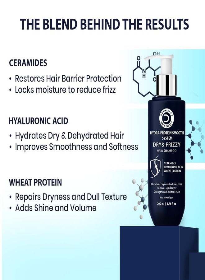 Dermistry Ceramides Hyaluronic Acid Protein Shampoo For Dry Dull Frizzy Hair Controls Frizz Dryness Hydrating Restores Chemical & Heat Treated Hair Smoothness Shine for All Hair Types Men Women 200ml - Image 2