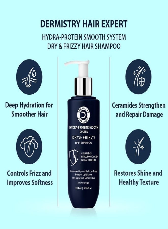 Dermistry Ceramides Hyaluronic Acid Protein Shampoo For Dry Dull Frizzy Hair Controls Frizz Dryness Hydrating Restores Chemical & Heat Treated Hair Smoothness Shine for All Hair Types Men Women 200ml - Image 3