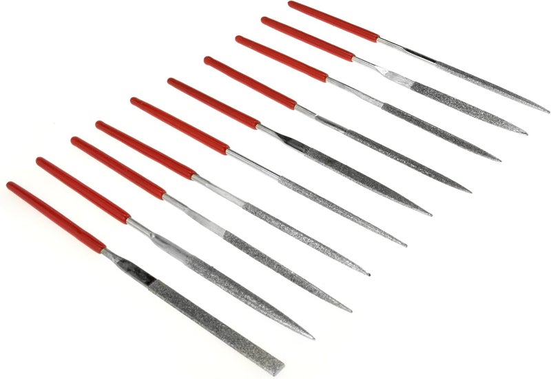 SE 73810DF مجموعة أدوات ملفات الماس الصغيرة 10 قطع، 150 حبيبة - أشكال متنوعة، طول 3-1/4" - مثالية لصانعي المجوهرات، الخشب، الحجر، الزجاج، الأحجار الكريمة - Image 1