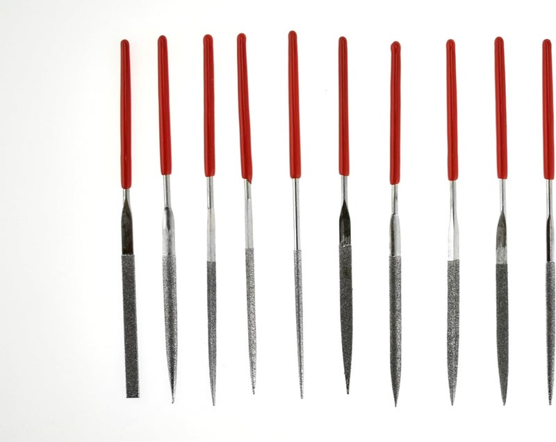 SE 73810DF مجموعة أدوات ملفات الماس الصغيرة 10 قطع، 150 حبيبة - أشكال متنوعة، طول 3-1/4" - مثالية لصانعي المجوهرات، الخشب، الحجر، الزجاج، الأحجار الكريمة - Image 2