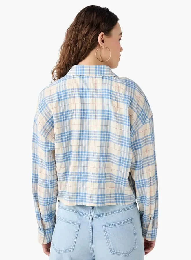Lee Cooper Lee Cooper Regular Fit Checked Cropped Shirt with Long Sleeves