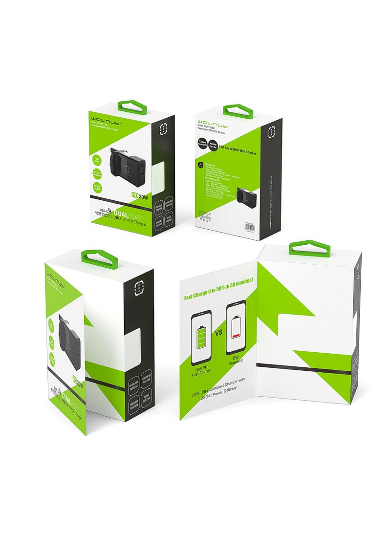 Walnut Dual port USB mini wall charger 38W fast speed - Image 3