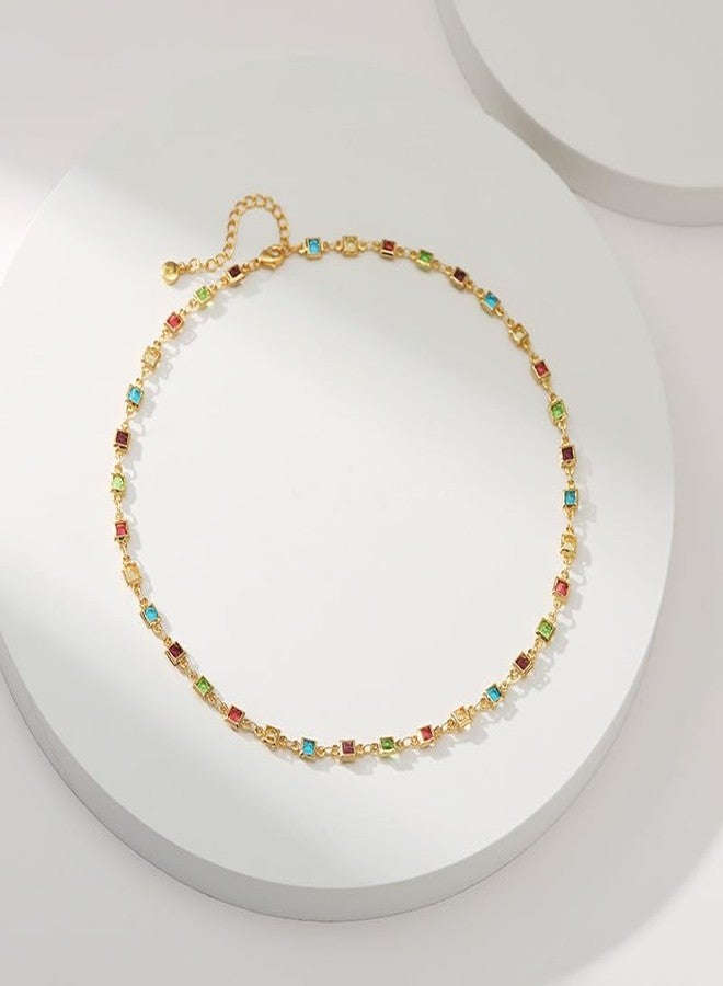 CSIYANJRY99 Colorful Rhinestone Necklace for Women Sparkly Multicolor Crystal Choker Necklace Bride Bridesmaid Prom Party Jewelry (Zircon) - Image 4