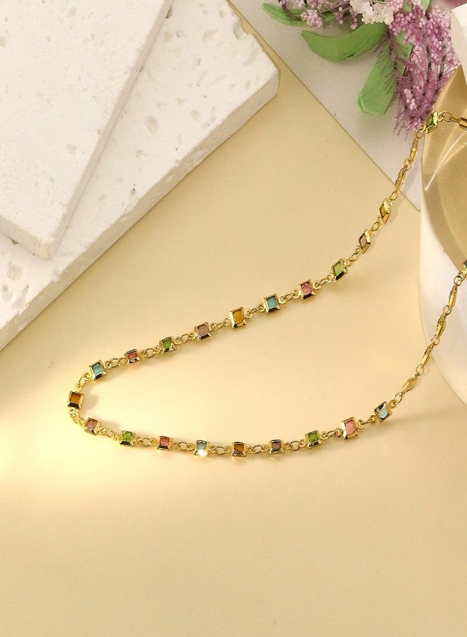 CSIYANJRY99 Colorful Rhinestone Necklace for Women Sparkly Multicolor Crystal Choker Necklace Bride Bridesmaid Prom Party Jewelry (Zircon) - Image 2