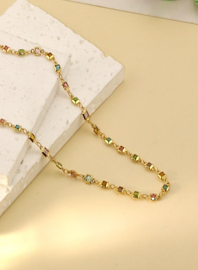 CSIYANJRY99 Colorful Rhinestone Necklace for Women Sparkly Multicolor Crystal Choker Necklace Bride Bridesmaid Prom Party Jewelry (Zircon) - Image 3