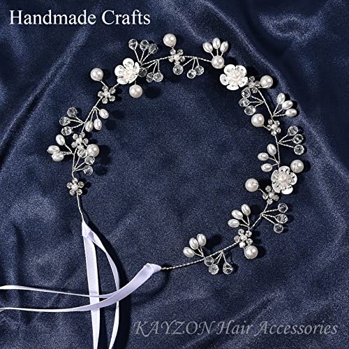 KAYZON Wedding Hair Accessories, Flower Girl Headpiece, Princess Headband with Pearls for Girls, Brides and Women (Silver) - Image 3