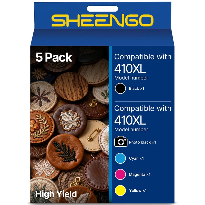 SHEENGO 410XL 410 Ink Cartridges Remanufactured for Epson 410XL 410 XL Ink Cartridge 5 Pack T410XL T410 Use for Expression XP-7100 XP-830 XP-640 XP-630 XP-635 XP-530 (Black Cyan Magenta Yellow/Photo Black) - Image 1
