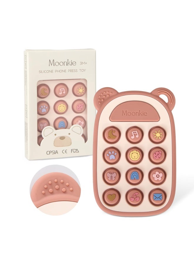 Moonkie Silicone Press Phone Teething Toy for Baby 3 Months+ | Soft BPA-Free Teether with Icon & Number Pop Bubbles | Ideal Gift for Baby Girls - Image 1