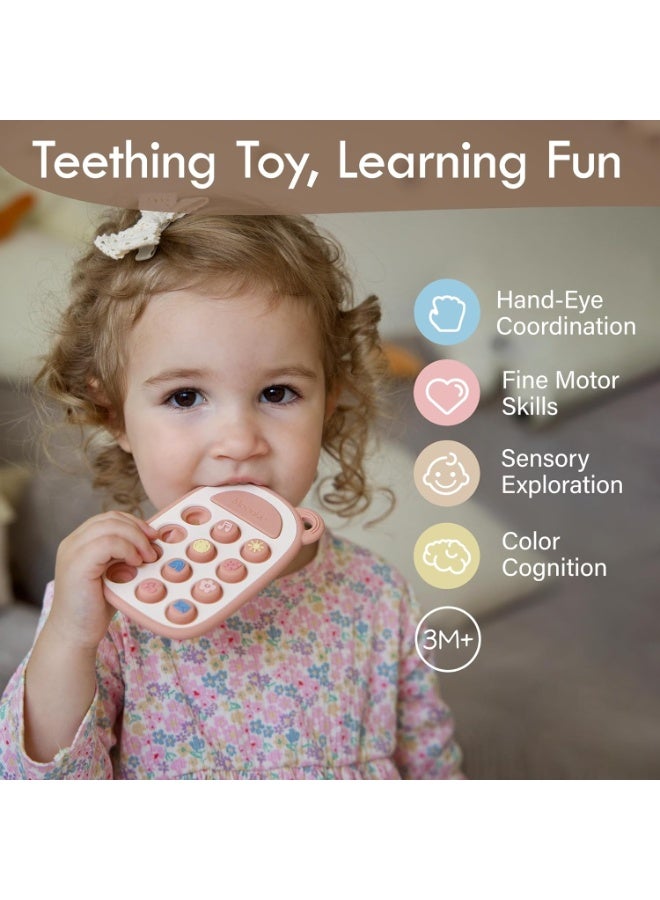 Moonkie Silicone Press Phone Teething Toy for Baby 3 Months+ | Soft BPA-Free Teether with Icon & Number Pop Bubbles | Ideal Gift for Baby Girls - Image 2