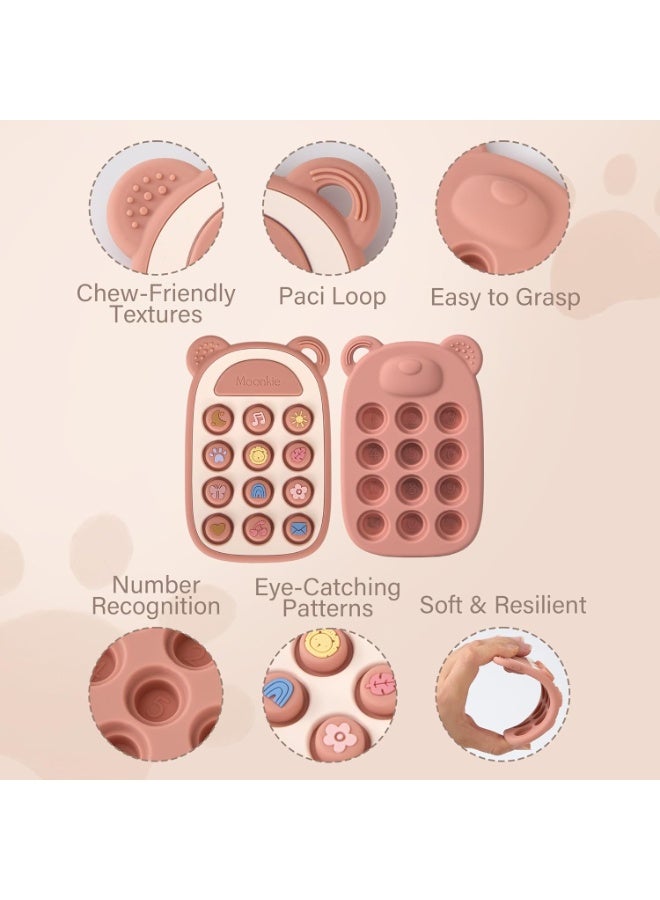 Moonkie Silicone Press Phone Teething Toy for Baby 3 Months+ | Soft BPA-Free Teether with Icon & Number Pop Bubbles | Ideal Gift for Baby Girls - Image 4