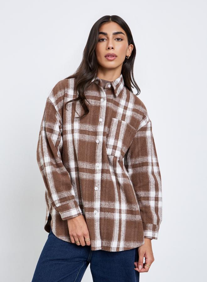 Styli Checked Long Sleeve Oversized Shirt - Image 3