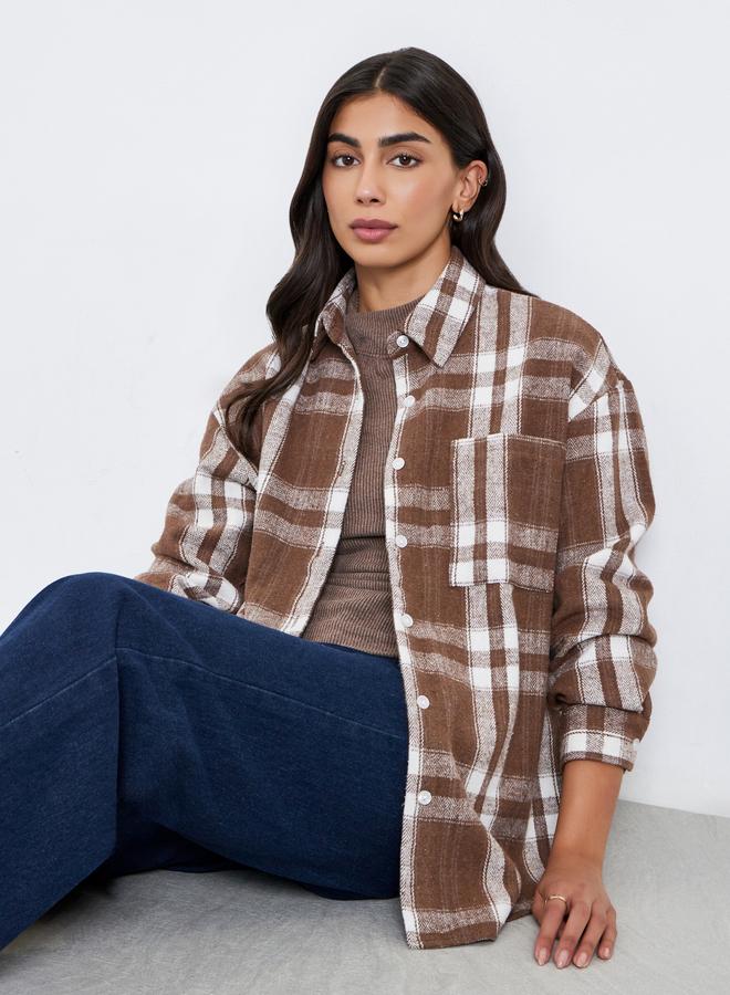 Styli Checked Long Sleeve Oversized Shirt - Image 1