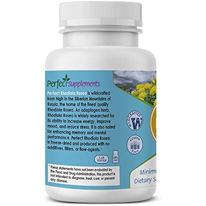 Perfect Supplements Rhodiola Rosea, for Better Focus, Energy, and Stress Relief, Optimal 3% Rosavins to 1% Salidroside Ratio, a Natural Adaptogen ~60 Vegetable Capsules - Image 3