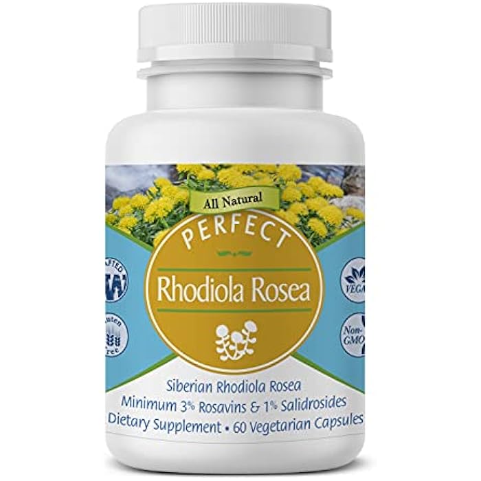 Perfect Supplements Rhodiola Rosea, for Better Focus, Energy, and Stress Relief, Optimal 3% Rosavins to 1% Salidroside Ratio, a Natural Adaptogen ~60 Vegetable Capsules - Image 1