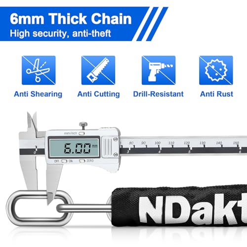 NDakter Bike Lock, 5 Digit Combination Heavy Duty Anti Theft Bicycle Chain Lock, 2.62/3.2/4.27/5/6Ft Long, High Security Resettable, Suitable for Bike, Scooter, Door, Gate, Fence-4/6mm Thick - Image 4