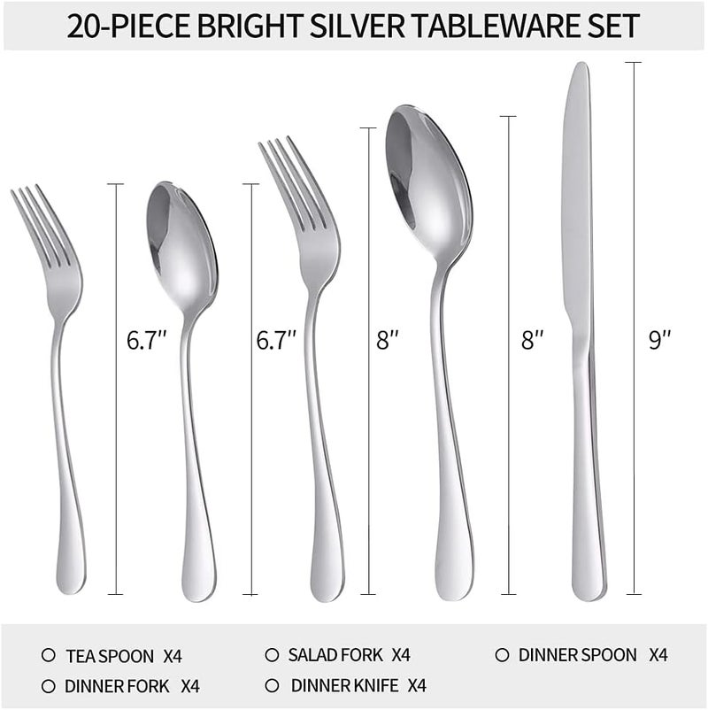 Xingjiake 20piece Silverware Set with Steak Knives For 4 Flatware Cutlery Set Stainless Steel Forks And Spoons Silverware Set Kitchen Utensils Set Dishwasher Safe - Image 2