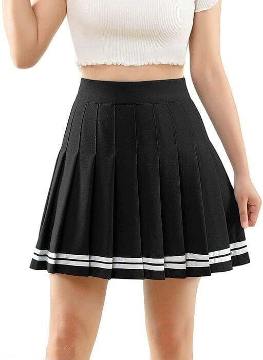 KHALAK Short Skirt for Women|Pleated Mini Skirt|Tennis Skater (in, Alpha, XS, Regular, Black Patti) - Image 5