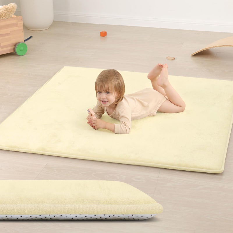 Huloo Sleep Baby Play Mat for Floor,1.3" Thick Elasti-Foam 50"Ã—50" Playpen Mat for Tummy Time,Water Repellent Soft Coral Velvet for Toddler,Infant,Kids,Non-Slip Backing Safe for Crawling(Vanilla) - Image 1