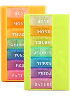 VINI Medicine Organizer with 7 Small Pill Organizers 3 Times a Day Large Stackable Pill Dispenser for Supplement Vitamin Pills (Green+Orange) 