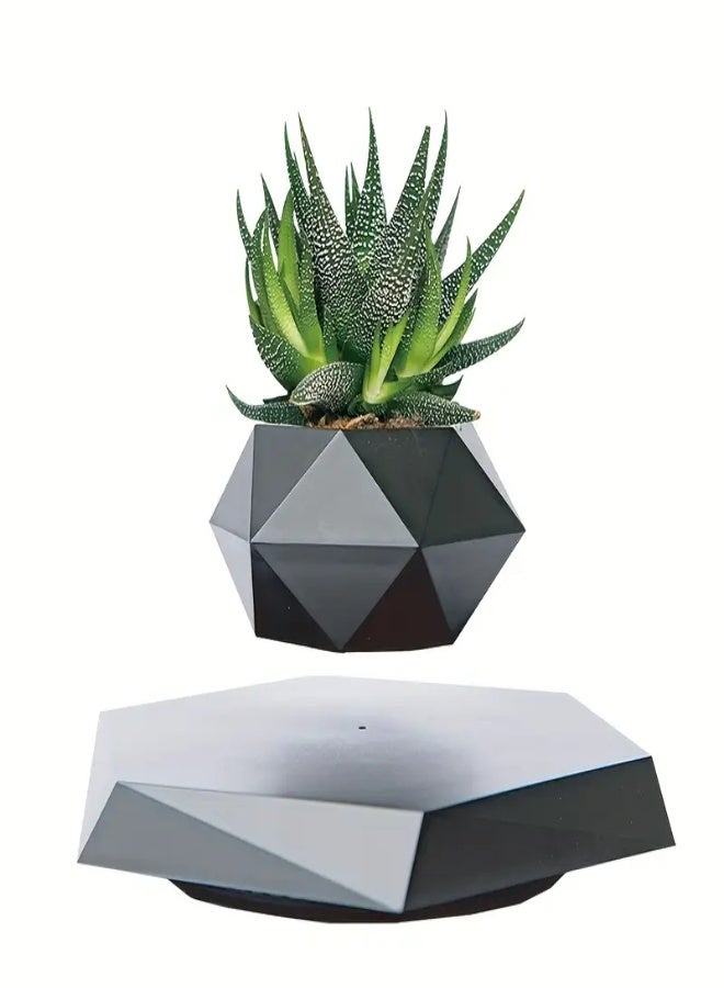 AROAQ Magnetic Levitating Mini Rotating Flower Pot, New Magic Black Floating Plant Pot, Creative Pots For Office Desktop Balcony Home Garden Indoor Statue Decorations Ornaments - Image 1