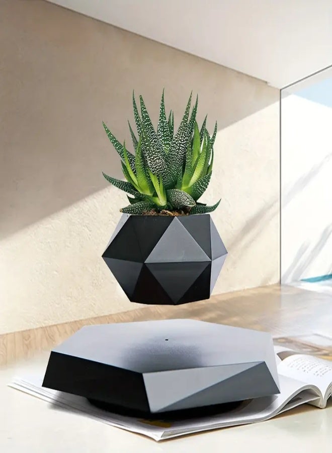 AROAQ Magnetic Levitating Mini Rotating Flower Pot, New Magic Black Floating Plant Pot, Creative Pots For Office Desktop Balcony Home Garden Indoor Statue Decorations Ornaments - Image 3