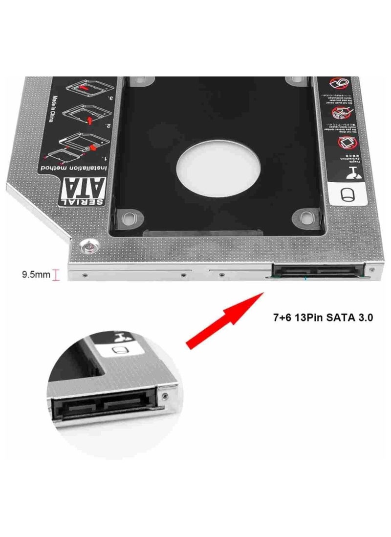 SOLDOUT SATA 3.0 2nd HDD Caddy 9.5mm 2.5" 2TB SSD Case Hard Disk Enclosure for Laptop DVD-ROM Optical Slot  - Image 2