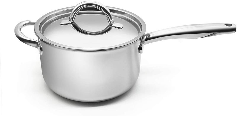 Fortune Candy 4Quart Saucepan with Lid TriPly 188 Stainless Steel Advanced Welding Technology Dishwasher Safe Induction Ready Mirror Finish