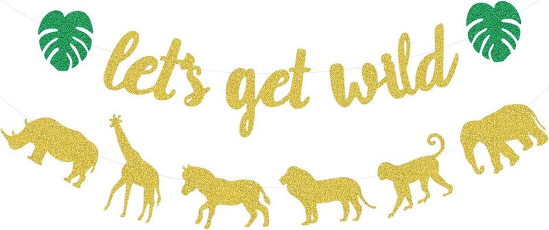 Confetti Lets Get Wild Gold Glitter Banner with Animal Garland Perfect for Jungle Safari Zoo Themed Parties Birthday Baby Showers Decorations for Wild One Party Welcome Sign Forest 1st Birthday - Image 2