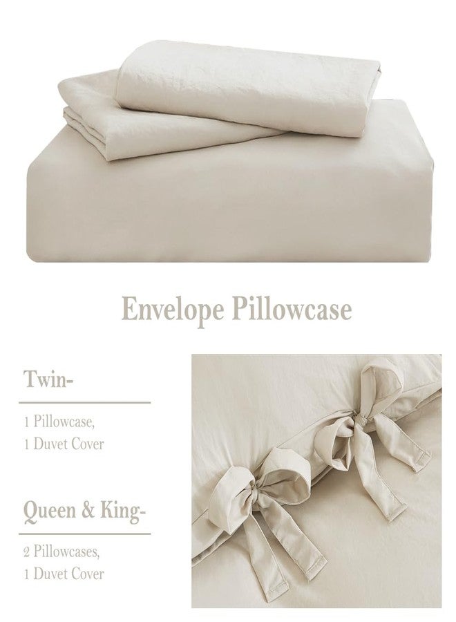 annadaif Beige Duvet Cover Queen(90x90 Inch), 3 Pieces (1 Duvet Cover, 2 Pillowcases) Soft Washed Microfiber Bow tie Bowknot Duvet Cover Set, Easy Care Bedding Set for Men, Women - Image 5