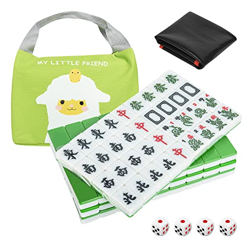 TWBTC Chinese Mahjong Set 125 32mm Creamy White 144 Durable Melamine Tiles with Travel Handbag 8 Blank Spares Complete Portable Game Set for Travel Family - Image 1