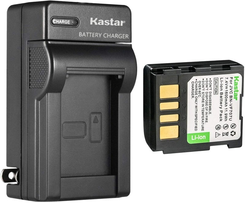 Kastar Kastar 1Pack BNVF707U Battery and AC Wall Charger Replacement for JVC BNVF707U BNVF707UE BNVF707US BNVF714U BNVF714UE BNVF714US BNVF733U BNVF733UE BNVF733US Battery AAVF7 AAVF7U Charger  - Image 1