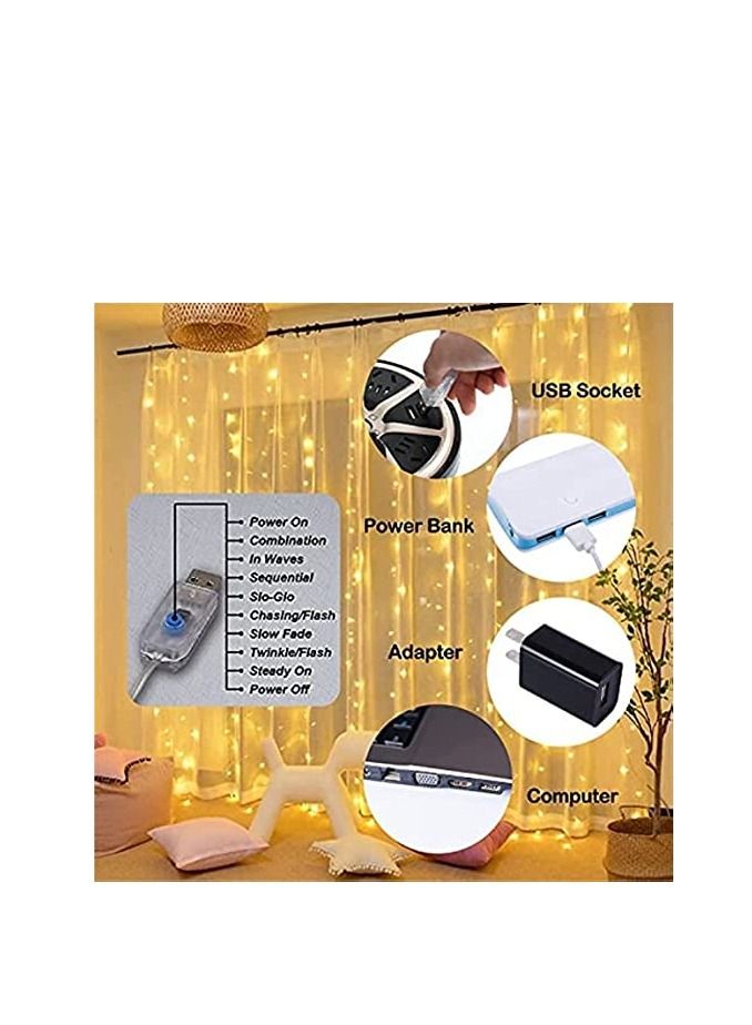 Curtain Fairy Lights Hanging Lights for Bedroom with Remote USB Plug in Curtain Lights for Backdrop Decoration 300 LED Warm White Twinkle Window Lights 8 Modes Waterfall Lights  - Image 3