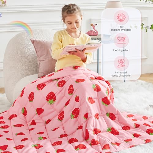 HOSUKKO Weighted Blanket 5 lbs Pink Strawberry Heavy Blanket Small Size Breathable Lap Blanket36x48 5 lbs - Image 3