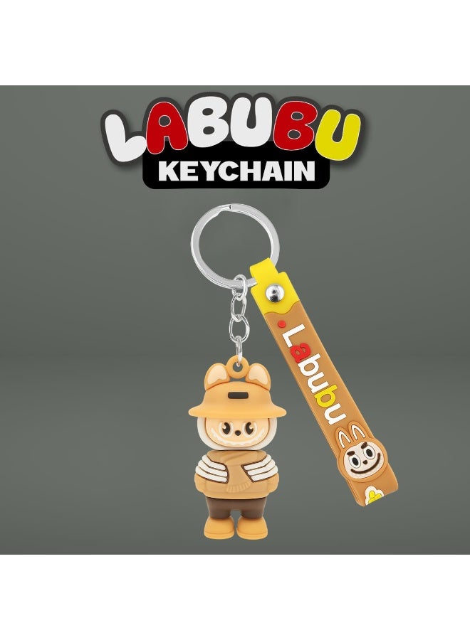 لابوبو سلسلة مفاتيح LABUBU على شكل شخصية كرتونية مع بطاقة مطاطية مقاس 12.5 سم - مادة PVC متينة، سلسلة مفاتيح محمولة للحقائب وحقائب الظهر والمفاتيح، هدية مثالية للفتيات والأصدقاء والعائلة - Image 1