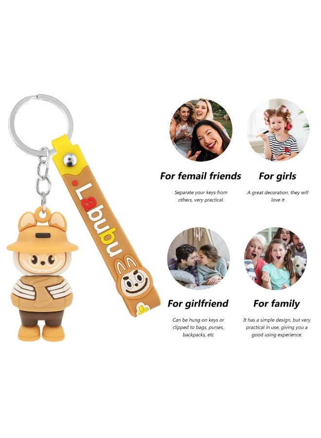 لابوبو سلسلة مفاتيح LABUBU على شكل شخصية كرتونية مع بطاقة مطاطية مقاس 12.5 سم - مادة PVC متينة، سلسلة مفاتيح محمولة للحقائب وحقائب الظهر والمفاتيح، هدية مثالية للفتيات والأصدقاء والعائلة - Image 4