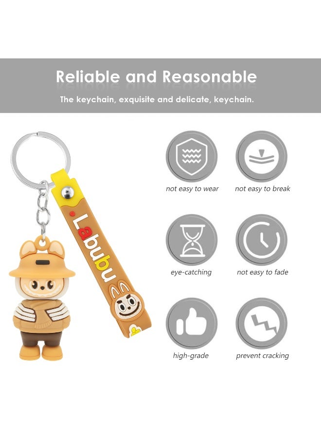 لابوبو سلسلة مفاتيح LABUBU على شكل شخصية كرتونية مع بطاقة مطاطية مقاس 12.5 سم - مادة PVC متينة، سلسلة مفاتيح محمولة للحقائب وحقائب الظهر والمفاتيح، هدية مثالية للفتيات والأصدقاء والعائلة - Image 5