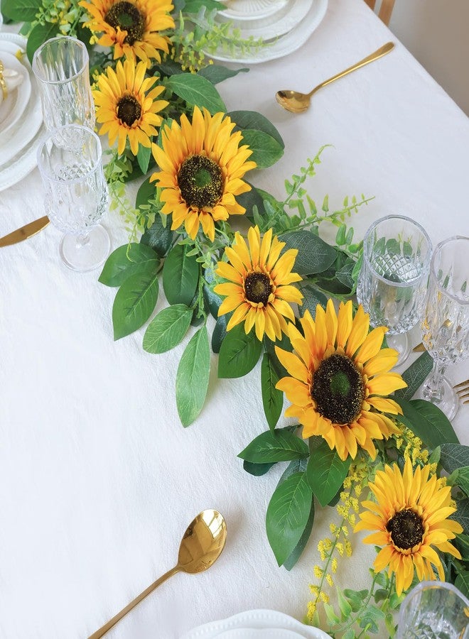 Mizii Artificial Sunflower Garland 6FT Fake Silk Sunflowers Flower Garland Autumn Hanging Vines Decorations for Kitchen Table Centerpieces Room Wall Party Wedding Birthday Fall Decor (Yellow) - Image 3