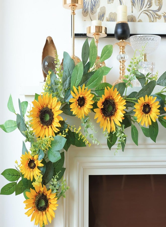 Mizii Artificial Sunflower Garland 6FT Fake Silk Sunflowers Flower Garland Autumn Hanging Vines Decorations for Kitchen Table Centerpieces Room Wall Party Wedding Birthday Fall Decor (Yellow) - Image 5