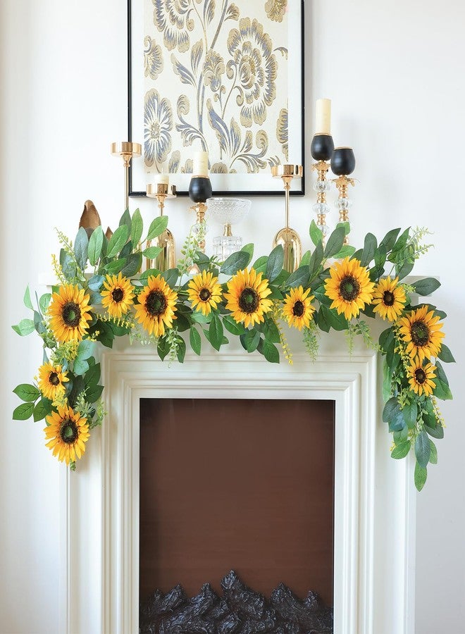 Mizii Artificial Sunflower Garland 6FT Fake Silk Sunflowers Flower Garland Autumn Hanging Vines Decorations for Kitchen Table Centerpieces Room Wall Party Wedding Birthday Fall Decor (Yellow) - Image 4