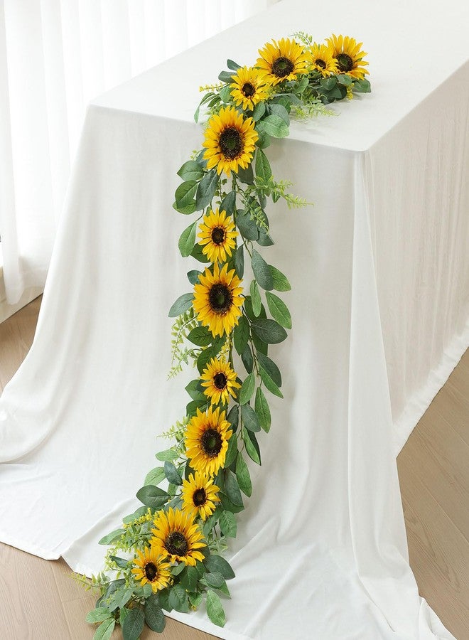Mizii Artificial Sunflower Garland 6FT Fake Silk Sunflowers Flower Garland Autumn Hanging Vines Decorations for Kitchen Table Centerpieces Room Wall Party Wedding Birthday Fall Decor (Yellow) - Image 1