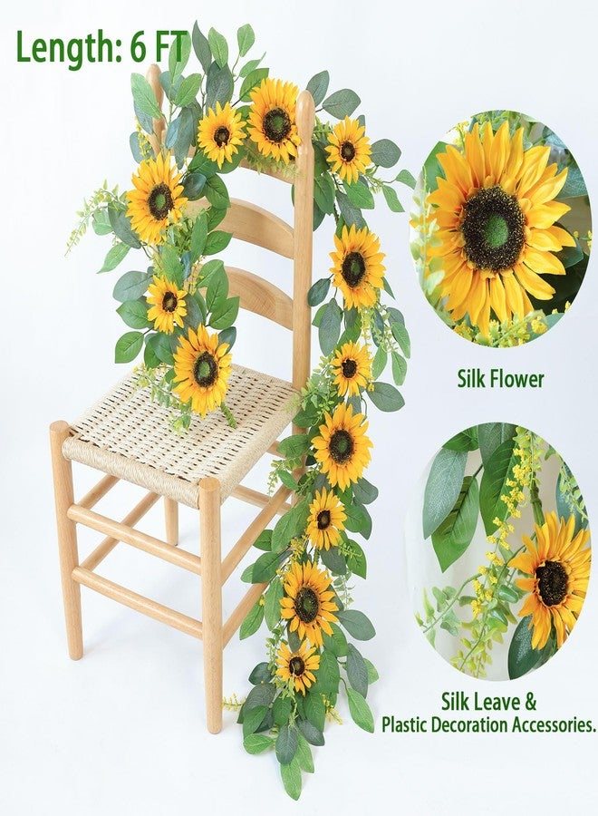 Mizii Artificial Sunflower Garland 6FT Fake Silk Sunflowers Flower Garland Autumn Hanging Vines Decorations for Kitchen Table Centerpieces Room Wall Party Wedding Birthday Fall Decor (Yellow) - Image 2