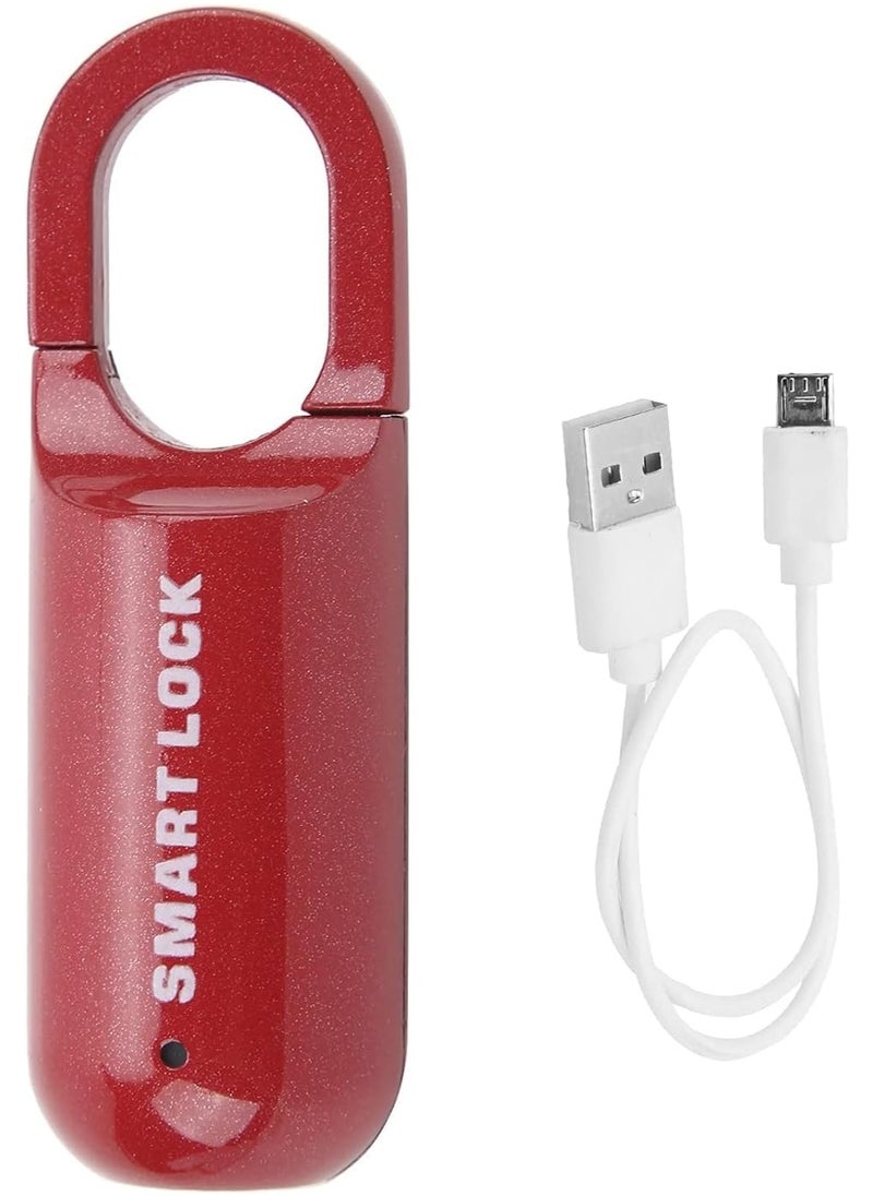 Rubik - Smart Fingerprint Padlock, Rechargeable Biometric Lock for Locker, Suitcase, Backpack, Luggage, Save 10 Fingerprints - Red - Image 1