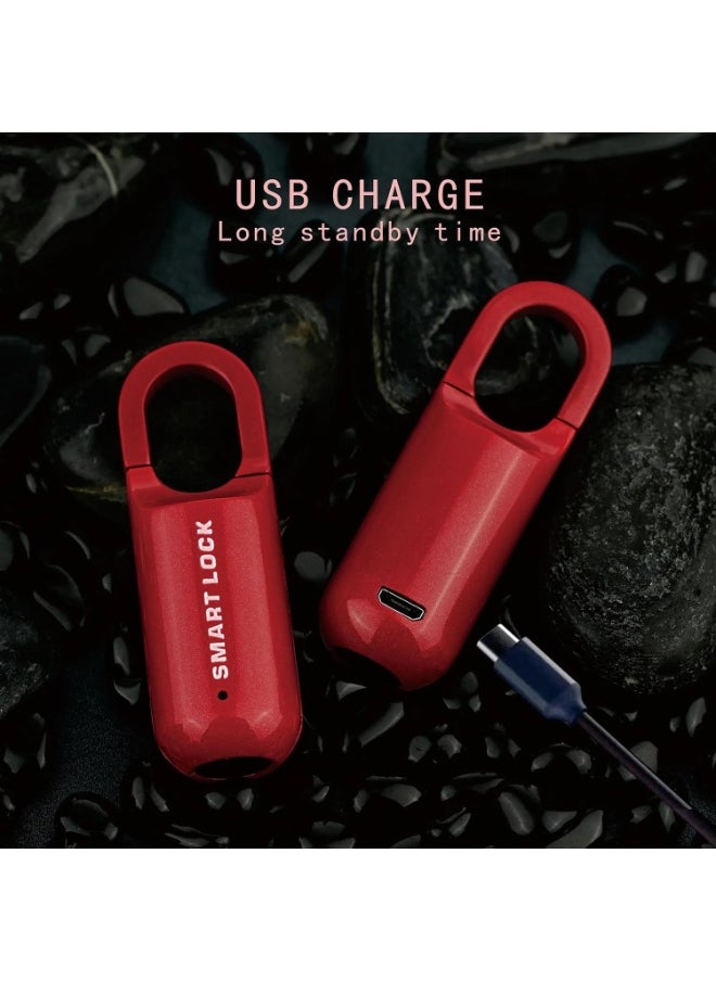 Rubik - Smart Fingerprint Padlock, Rechargeable Biometric Lock for Locker, Suitcase, Backpack, Luggage, Save 10 Fingerprints - Red - Image 1