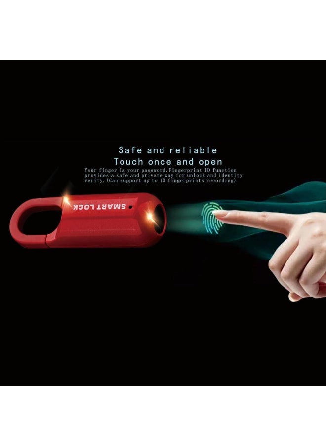 Rubik - Smart Fingerprint Padlock, Rechargeable Biometric Lock for Locker, Suitcase, Backpack, Luggage, Save 10 Fingerprints - Red - Image 1