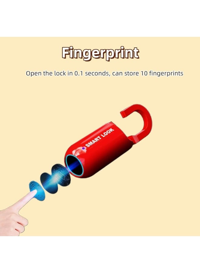 Rubik - Smart Fingerprint Padlock, Rechargeable Biometric Lock for Locker, Suitcase, Backpack, Luggage, Save 10 Fingerprints - Red - Image 1