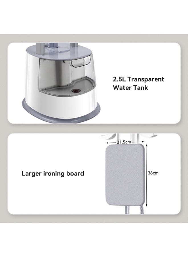 Castlery 2-in-1 Professional Garment Steamer & Iron - 2000W Vertical Steamer with Ironing Board,  Telescopic Rod Dual- Steam Mode, 10 Steam Levels, Large 2.5L Water Tank for All Fabrics - Image 5