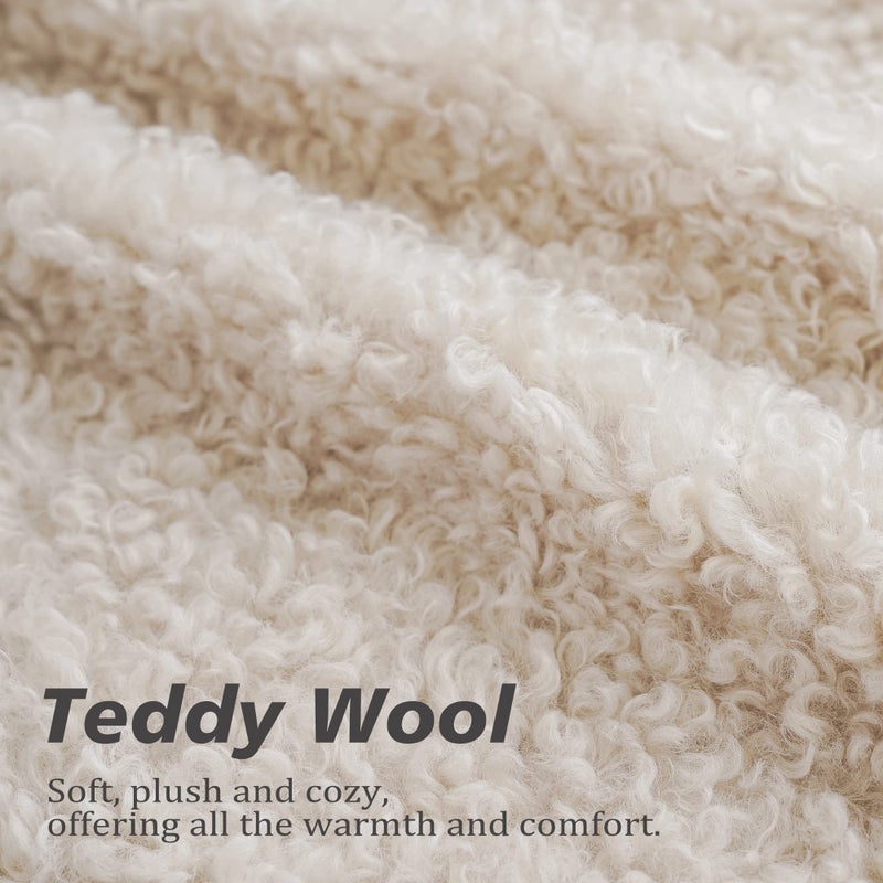Foindtower Foindtower 2 Pieces 24x24 Inch Neutral Cream  Faux Fur Throw Pillow Cover Accent Sherpa Pillow Fuzzy Soft Pillowcases Sheepskin Decorative Fleece Cushion Case for Bed Couch Living Room  - Image 2