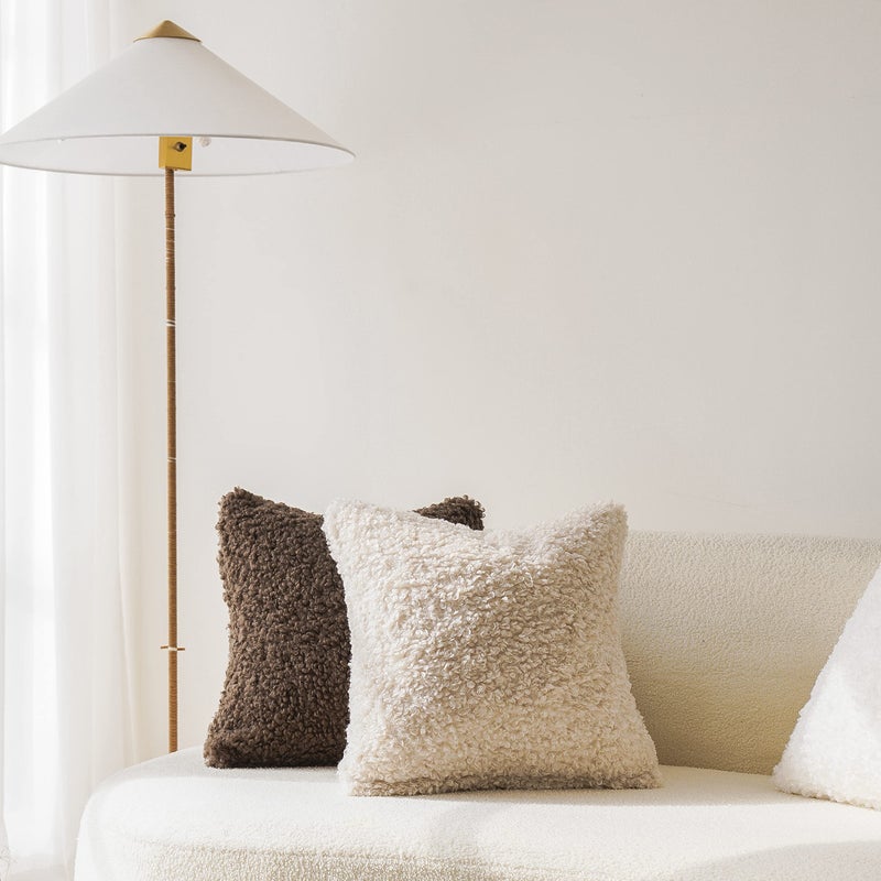 Foindtower Foindtower 2 Pieces 24x24 Inch Neutral Cream  Faux Fur Throw Pillow Cover Accent Sherpa Pillow Fuzzy Soft Pillowcases Sheepskin Decorative Fleece Cushion Case for Bed Couch Living Room  - Image 5